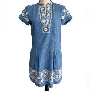 Madewell Blue with White Embroidery Mini Dress size xs